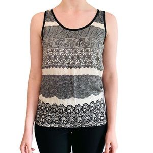 TULLE Black/Taupe Lace Print Tank